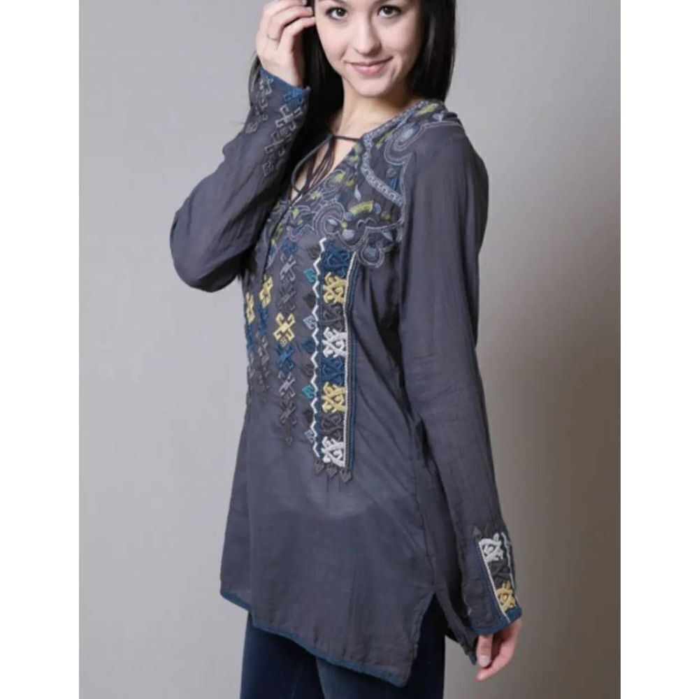 Johnny Was Biya Arnry grey Blouse sz Small